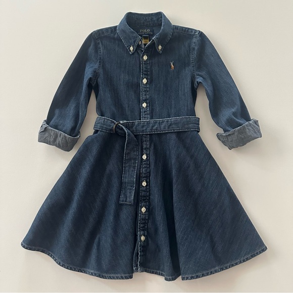 Polo Ralph Lauren Girls 5 Denim Dress Belted - Picture 1 of 4
